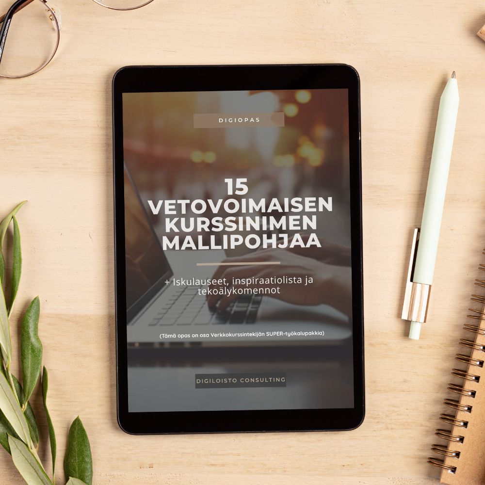 15 vetovoimaisen kurssinimen mallipohjaa -digiopas.